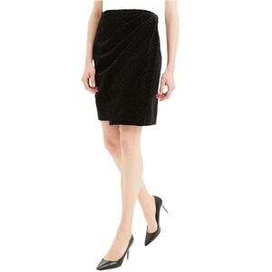 NWT Theory Womens Black Polka Dot Silk Velvet Pleat Wrap Work Skirt Sz 4